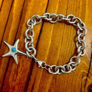 Sterling silver, aquamarine Tiffany Elsa Peretti starfish bracelet just polished